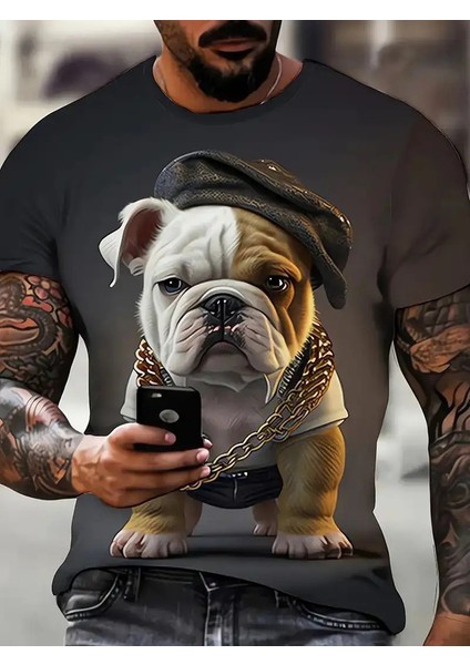 Roman ve Eğlenceli Gözlük Köpek Deseni 3D Baskı T-Shirt Erkekler/kadınlar Trend Kişilik Tişört Büyük Boy Kısa Kollu Sokak Giyim Tee Renk: ETZ8G242117D/BOYUT: S (Yurt Dışından)