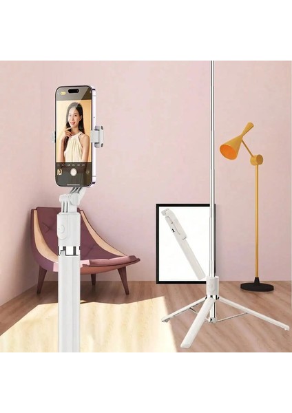Tripod ile 1700MM Bluetooth Selfie Stick, Iphone/android Için Uzatılabilir Telefon Standı, Kararlı Vloggincolor Için Katlanabilir Monopod Uzaktan Kumanda: Beyaz (Yurt Dışından)