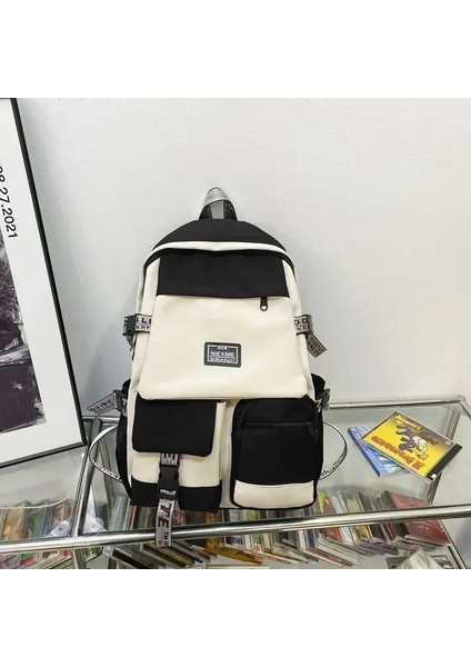 2025 Moda Okul Çantası Kız Öğrenci Sırt Çantası Büyük Kapasite Moda Boy Backpack Bilgisayar Çantası Kadın Okul Sırt Çantası Seyahat Çantası Renk: Tek Çanta Beyaz (Yurt Dışından)