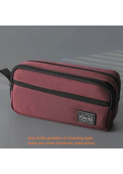 Taşınabilir Üç Katmanlı Büyük Kapasiteli Kalem Torbası Çocuk Tuval Kalem Kasası Okul Ofis Malzemeleri Depolama Çantası Su Geçirmez Kırtasiye Çantası Renk: Kırmızı (Yurt Dışından)