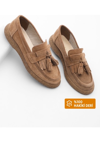 Kadın Hakiki Deri Loafer Günlük Ayakkabı Suma Taba Süet fiyatları