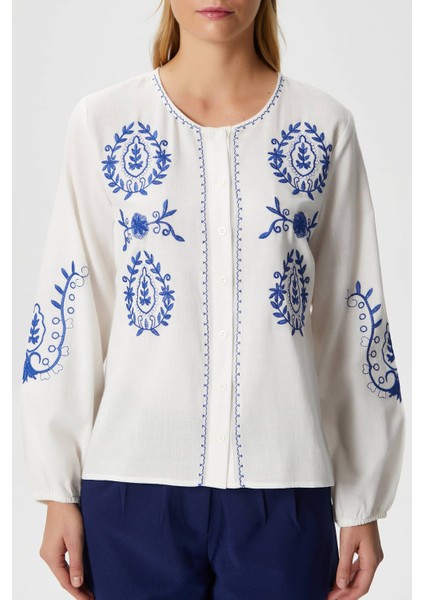 Kadın Merit Nakış Işlemeli Pamuk Flam Regular Dokuma Gömlek fiyatları