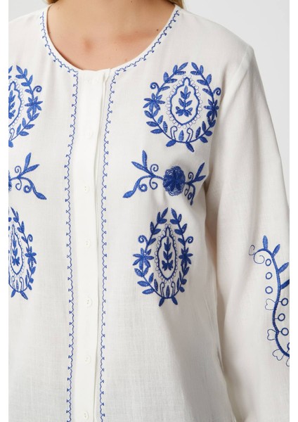 Kadın Merit Nakış Işlemeli Pamuk Flam Regular Dokuma Gömlek fırsatları