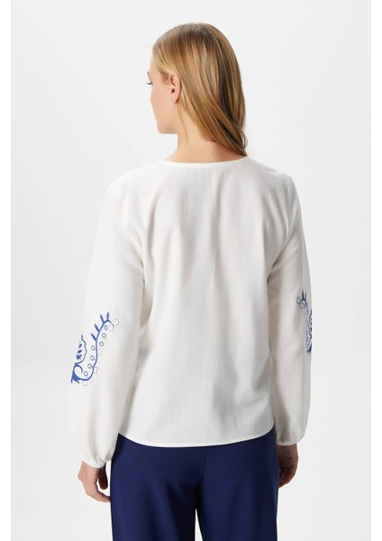 Kadın Merit Nakış Işlemeli Pamuk Flam Regular Dokuma Gömlek indirimleri