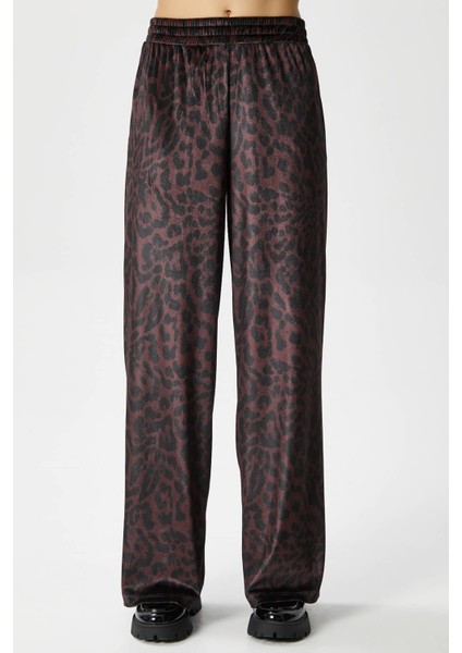Kadın Hide Kadife Bel Lastikli Cepli Kahverengi Leopar Pantolon fiyatları