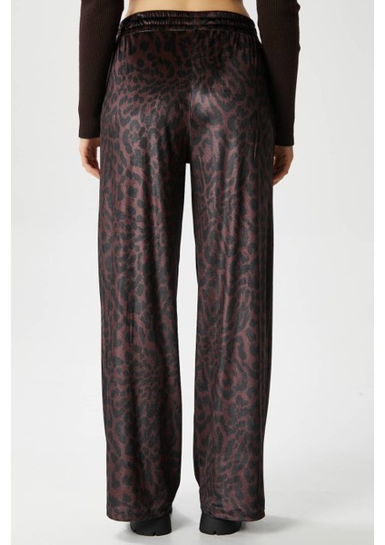 Kadın Hide Kadife Bel Lastikli Cepli Kahverengi Leopar Pantolon modelleri