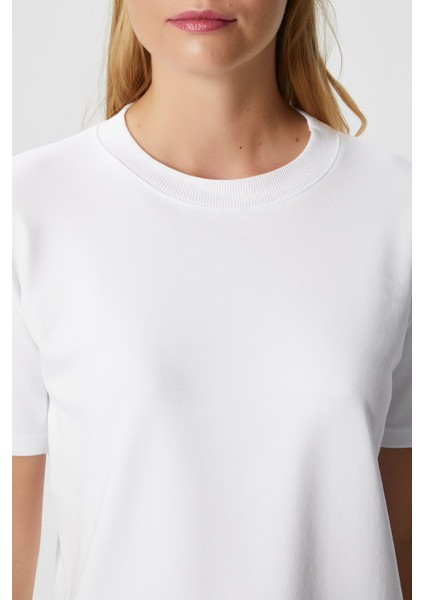 Kadın Rise Dekoratif Yaka Tok Doku %100 Pamuk Beyaz T-Shirt fiyatları