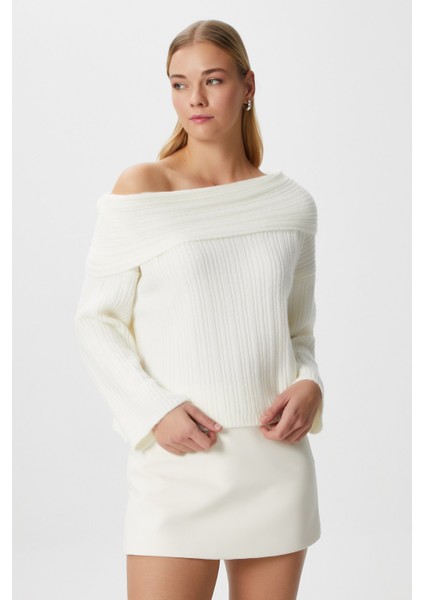 Kadın Perla Krem Yumuşak Dokulu Kazak