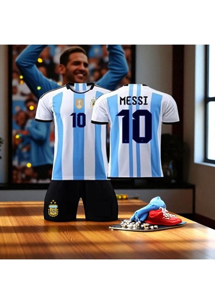Arjantin Milli Takım Messi Çocuk Siyah Şortlu T-Shirt Halı Saha Forması