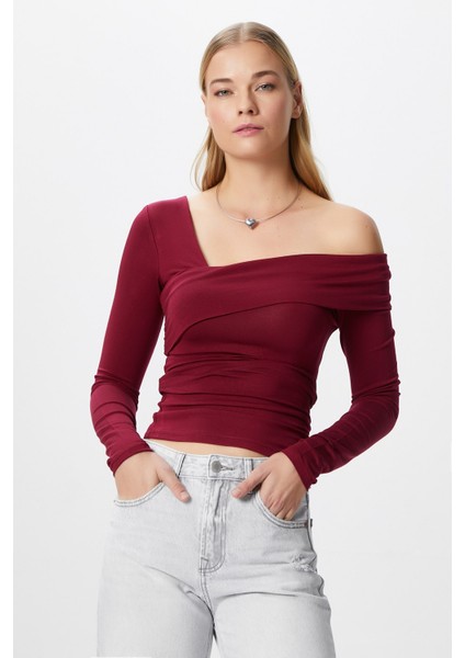 Kadın Fuse Omuz Katlamalı Bordo Bluz fırsatları