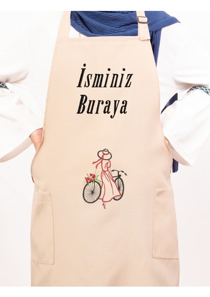 Mutfak Önlüğü Kişiye ve İsme Özel Nakışlı Mutfak Önlüğü Bisiklet Farklı Renkler