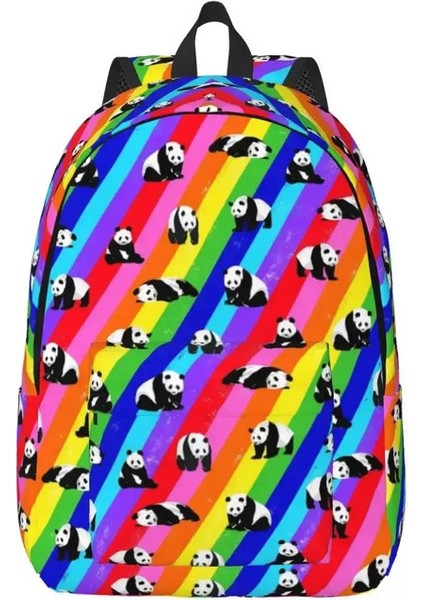 Sıradan Canvas Sırt Çantası Panda Panda Gökkuşağı Deseni Okul, Yürüyüş ve Günlük Tolor Için Çok Bölmeli Hafif Çanta: 17 Inç/boyut: S-30X14X40CM (Yurt Dışından)