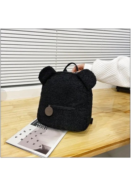 Peluş Ayı Sırt Çantası Kadın Tatlı Seyahat Çantası Sevimli Karikatür Sırt Çantası Çocuk Hediye Çantası Şık Boş Zaman Küçük Ayı Kulak Sırt Çantası Renk: Siyah (Yurt Dışından)