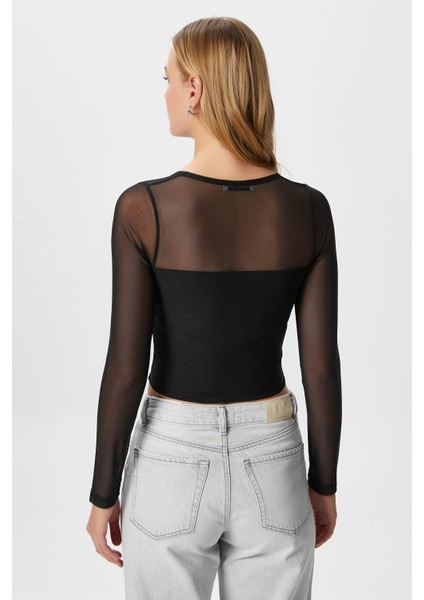 Kadın Alina Korse Görünümlü Siyah Tül Crop Bluz modelleri
