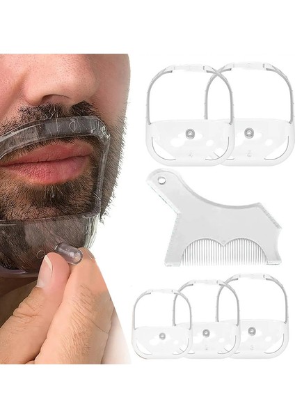 6pcs Sakal Şekillendirme Kiti - 5 Boyutlu Sakal Şablonları 1 Mükemmel Tımar (Mavi Şeffaf) Renk Için 1 Çok Fonksiyonlu Stil Tarağı: Mavi (Yurt Dışından)