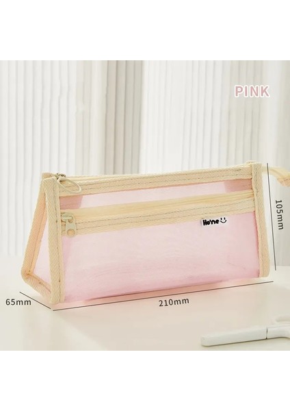 Şeffaf Örgü Kalem Torbası Kalem Kasası Çift Katmanlı Gazlı Bez Depolama Torbası Kırtasiye Ofis Okulu A7453COLOR: Pembe (Yurt Dışından)