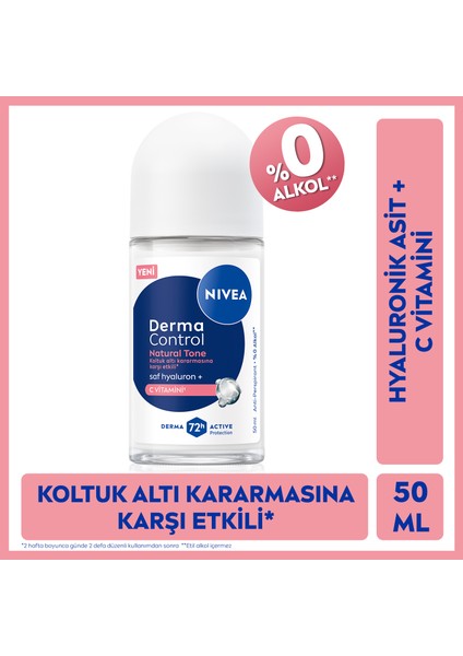 Kadın Roll On Deodorant Derma Control Natural Tone 50 ml , Koltuk Altı Kararmasına Karşı, C Vitamini