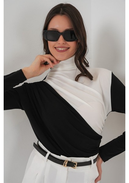 AYDOGANTICARET44 940 Büzgü Detaylı Sandy Bluz - Siyah