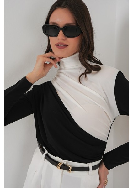 AYDOGANTICARET44 940 Büzgü Detaylı Sandy Bluz - Siyah