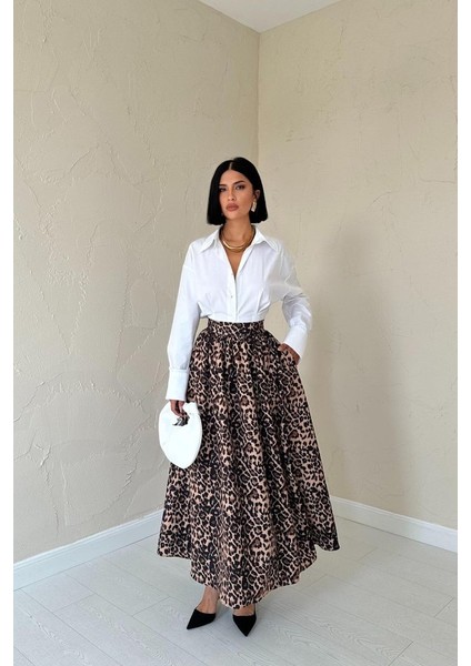 AYDOGANTICARET44 Leopar Leopar Büzgülü Uzun Etek