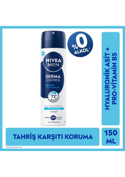 Men Erkek Sprey Deodorant Derma Control Defend 150ML,HYALURON,PRO Vitamin B5,72 Saat Anti-Perspirant