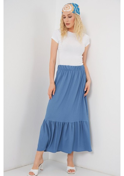 AYDOGANTICARET44 1886 Uzun Örme Etek - Indigo