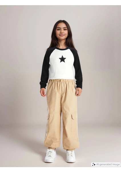 Lcw Kids Bej Beli Lastikli Kız Çocuk Kargo Jogger Pantolon