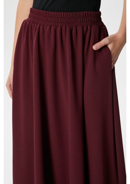 Kadın Luna Bel Lastikli Cepli Bordo Uzun Maxi Boy Etek fırsatları