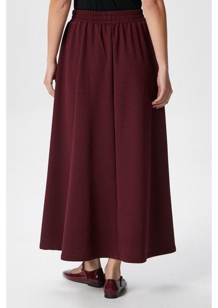 Kadın Luna Bel Lastikli Cepli Bordo Uzun Maxi Boy Etek