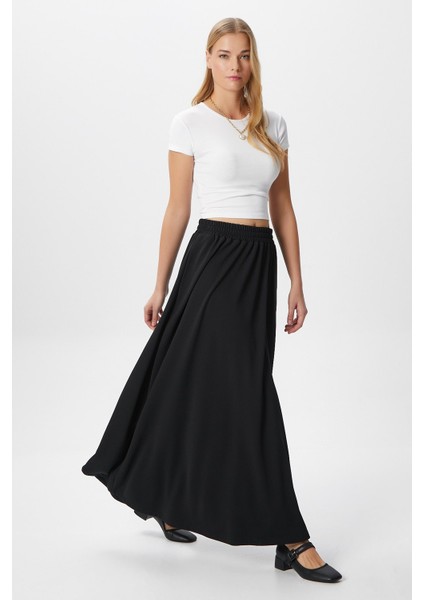 Kadın Luna Bel Lastikli Cepli Siyah Uzun Maxi Boy Etek fiyatları
