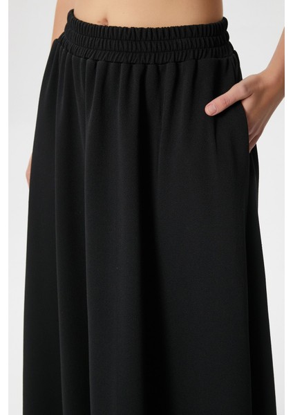 Kadın Luna Bel Lastikli Cepli Siyah Uzun Maxi Boy Etek indirimleri