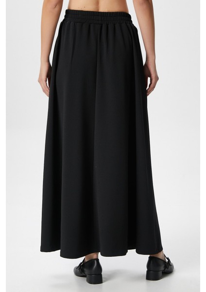 Kadın Luna Bel Lastikli Cepli Siyah Uzun Maxi Boy Etek