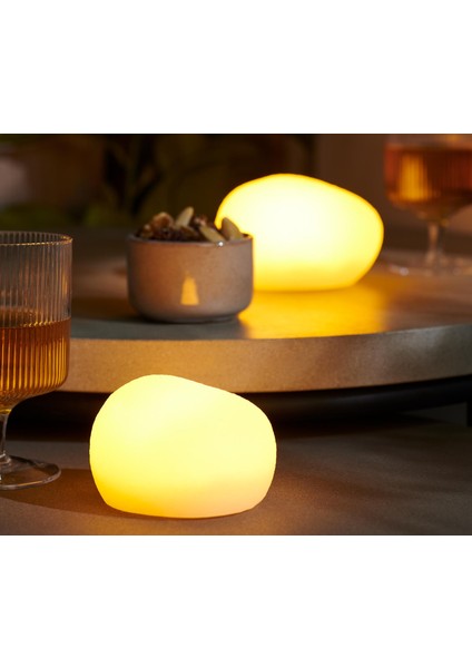 LED Dekoratif Taş, 2 Adet, Dış Mekan, Pilli