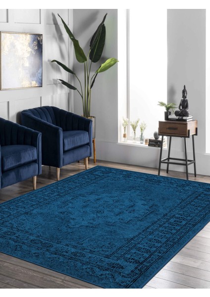 Vitage Mavi Göbekli Eskitme Model Dokuma Taban Kilim modelleri