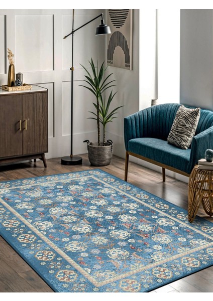 Vitage Mavi Klasik Desen Eskitme Model Dokuma Taban Kilim fiyatları