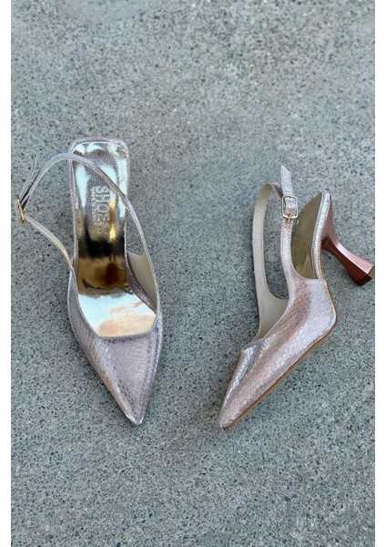Rose Yılan Desenli Parlak Deri Kadın Topuklu Stiletto