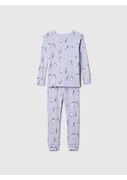 Bebek Açık Mavi %100 Organik Pamuk Penguin Pijama Seti