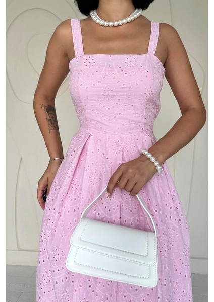 AYDOGANTICARET44 Pembe Askılı Aparatlı Brode Elbise modelleri