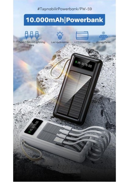 Solar 10.000 Mah Güneş Enerjili LED Işıklı Powerbank Şarj Aleti 2x USB Çıkışlı Mikro Typc Lıghtnıng fiyatları
