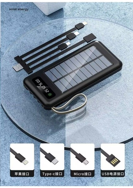 Solar 10.000 Mah Güneş Enerjili LED Işıklı Powerbank Şarj Aleti 2x USB Çıkışlı Mikro Typc Lıghtnıng indirimleri