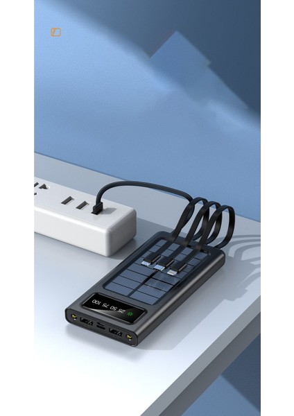 Solar 10.000 Mah Güneş Enerjili LED Işıklı Powerbank Şarj Aleti 2x USB Çıkışlı Mikro Typc Lıghtnıng