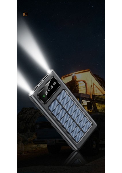 Solar 10.000 Mah Güneş Enerjili LED Işıklı Powerbank Şarj Aleti 2x USB Çıkışlı Mikro Typc Lıghtnıng