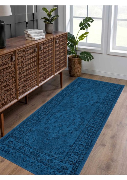Vitage Mavi Göbekli Eskitme Model Dokuma Taban Kilim fırsatları