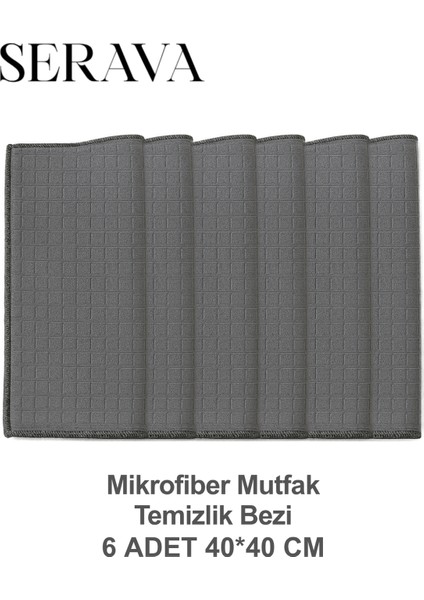 6'lı Mikrofiber Mutfak Temizlik Bezi – Yumuşak, Dayanıklı, Iz Bırakmaz (40X40)