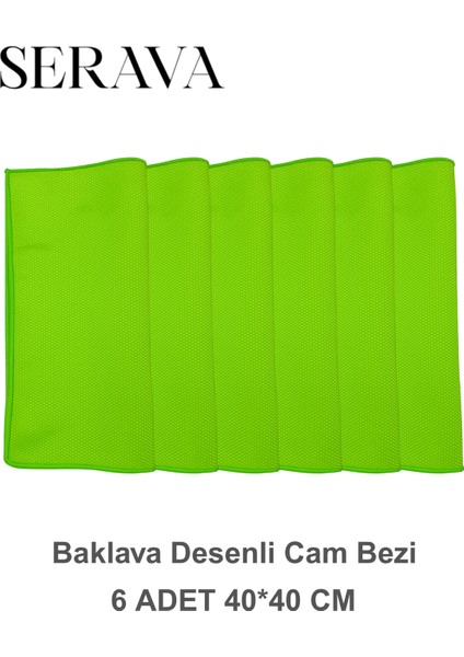 6'lı Baklava Desenli Mikrofiber Cam Bezi - Iz Bırakmayan Temizlik Bezi (40X40)