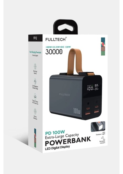 30.000MAH Siyah Kablolu Hızlı Sarj 22.5W Dijital Göstergeli Powebank Fenerli Kamp Ev Ofis Powerbank modelleri