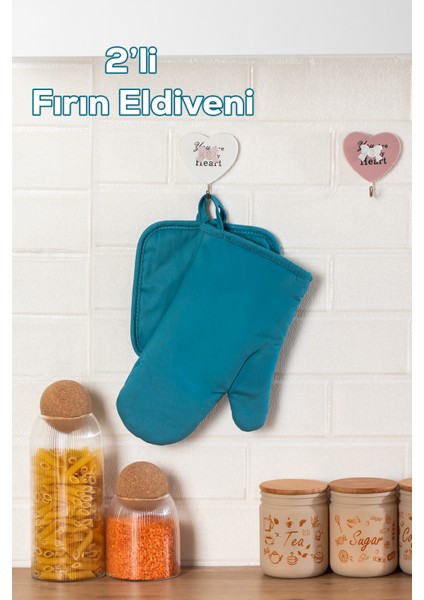 3136 2li Isıya Dayanıklı Fırın Eldiveni ve Tutacak Seti Mutfak Eldiveni Seti Mavi fırsatları