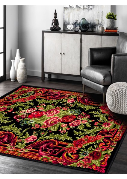 Vitage Karabağ Çiçek Eskitme Model Dokuma Taban Kilim modelleri