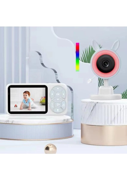 Bebek Kamerası Kumandalı Monitörlü Karşılıklı Konuşma Rgb Işıklı Hdgece Görüslü Hatırlatıcılı Kamera