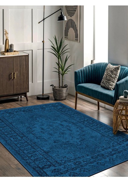 Vitage Mavi Göbekli Eskitme Model Dokuma Taban Kilim fiyatları